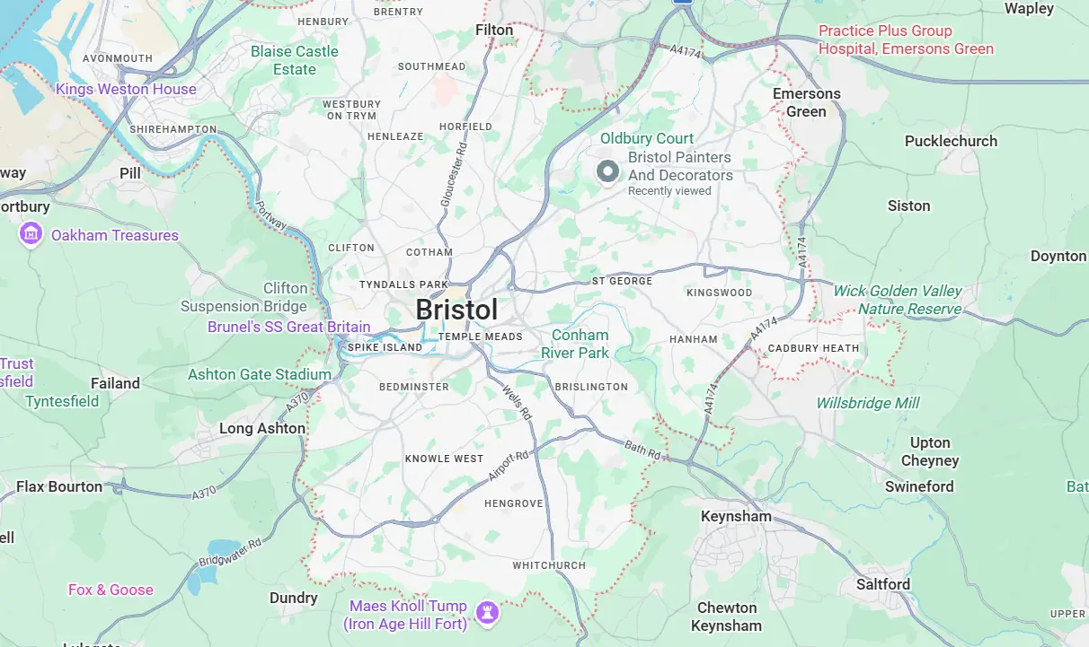 Map of the Bristol area covered by Primeline Decor